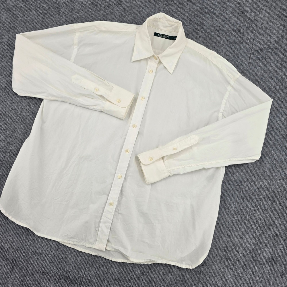 Lauren Ralph Lauren Womens 8 Cream Cotton Button Down Shirt Long Sleeve Relaxed